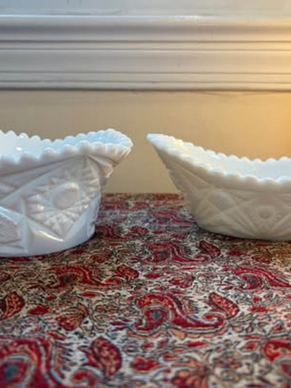 Vintage Fenton Milk Glass Daisy and Button Bowls - Set of 2